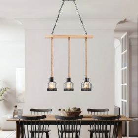 Wood and Ropes 3 Light Chandelier