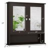 Brown Wooden Bathroom Wall / Medicine Cabinet with Mirrored Doors and Shelf