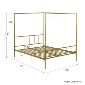 Full size Modern Canopy Bed Frame with Headboard and Footboard in Gold Metal