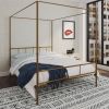 Queen size Modern Canopy Bed Frame with Headboard and Footboard in Gold Metal