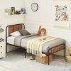 Twin Industrial Wood Metal Platform Bed Frame with Rounded Headboard Footboard