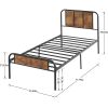 Twin Industrial Wood Metal Platform Bed Frame with Rounded Headboard Footboard