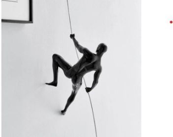 Glossy White Wall Sculpture Climbing 15" Man