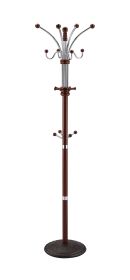 73" Tall Chrome and Wood Coat Rack, Cherry finish