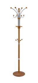 73" Tall Chrome and Wood Coat Rack, Oak finish