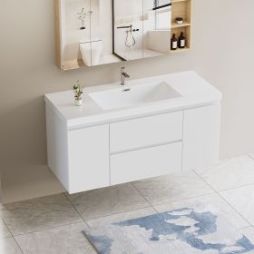 48" Floating Bathroom Vanity with Sink, Modern Wall-Mounted Bathroom Storage Vanity Cabinet with Resin Top Basin and Soft Close Drawers