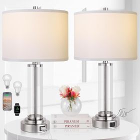 Touch Control Table Lamps Set of 2 with USB Ports, 3-Way Dimmable Bedside Lamp for Living Room Bedroom House, Modern Nightstand Lamp with 2 LED Bulbs