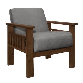 Gray Fabric Upholstered 1pc Accent Chair Walnut Finish Wood Durable Modern Home Furniture Padded Seat and Back