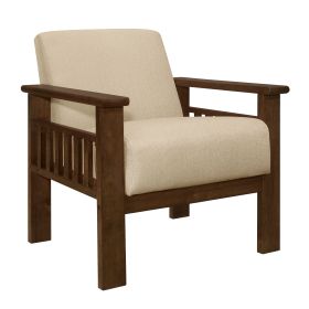 Light Brown Fabric Upholstered 1pc Accent Chair Walnut Finish Wood Durable Modern Home Furniture Padded Seat and Back
