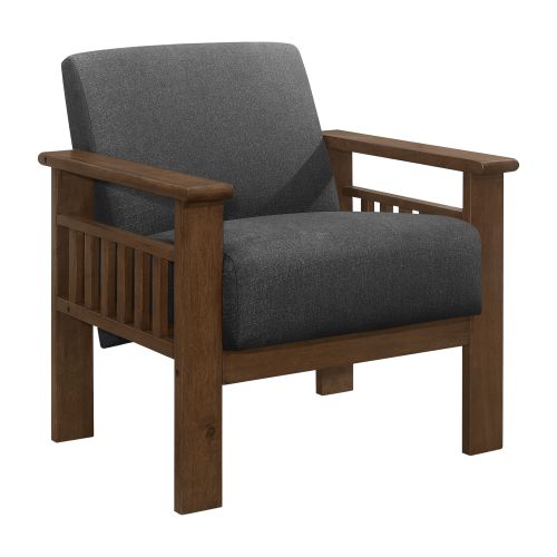 Dark Gray Fabric Upholstered 1pc Accent Chair Walnut Finish Wood Durable Modern Home Furniture Padded Seat and Back