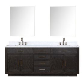 Black Oak Double Bath Vanity 84 in. W x 22 in. D, Carrara Marble Top, Faucet Set, and 36 in. Mirrors