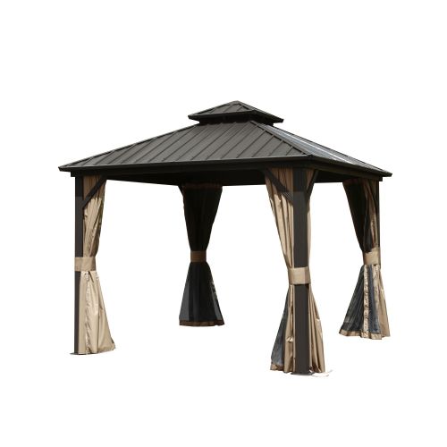 10' X 10' Hardtop Gazebo, Aluminum Metal Gazebo with Galvanized Steel Double Roof Canopy, Curtain and Netting, Permanent Gazebo Pavilion for Party 10' X 10' Hardtop Gazebo, Aluminum Metal Gazebo with Galvanized Steel Double Roof Canopy, Curtain and Netting, Permanent Gazebo Pavilion for Party