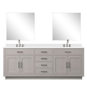 White Oak Double Bath Vanity 84 in. W x 22 in. D, White Quartz Countertop, 34 in. Mirrors and Faucet Set