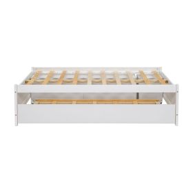 Full Size Storage Bed , Solid Wood Bed with Trundle, Under bed Storage Box of 2 Drawers, Shelves, and Nightstand ,White