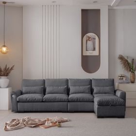 [VIDEO] provided]114.5"Modern Modular L Shaped Chenille Sofa Couch Reversible Ottoman With Storage Removable and Washable Cushions Sofa With USB Ports