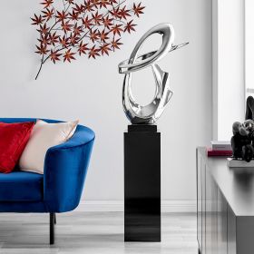Chrome Fluid Abstract Floor Sculpture With Stand, 59" Tall (Color: Black)