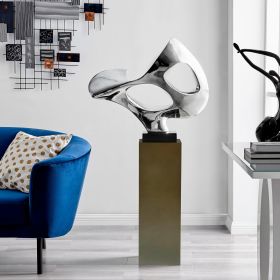 Chrome Abstract Mask Floor Sculpture With Stand, 54" Tall (Color: Gray)