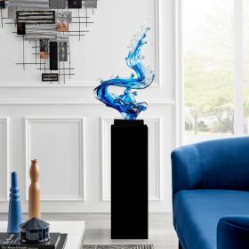 Ocean Blue Cortes Bay Wave Floor Sculpture with Stand, 57" Tall (Color: Black)