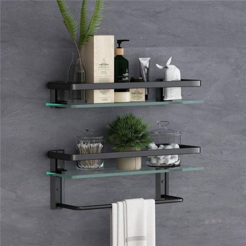 Glass Bathroom Shelf 15.7in Bathroom Shelf Wall Mounted Floating Glass Shelves with Towel Holder Glass Shower Shelf 2 Tier Glass Bathroom Shelf 15.7in Bathroom Shelf Wall Mounted Floating Glass Shelves with Towel Holder Glass Shower Shelf 2 Tier