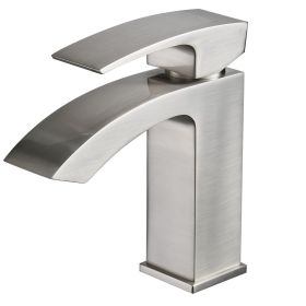 Waterfall Spout Bathroom Faucet, Single Handle Bathroom Faucet 1 Holes (Color: Brushed Nickel)