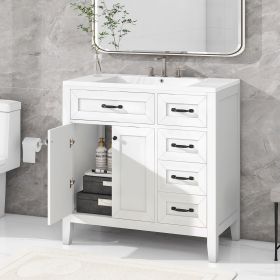 36" Bathroom Vanity with Sink Combo, Black Bathroom Cabinet with Drawers, Solid Frame and MDF Board (Material: Solid Wood+MDF, Color: White)