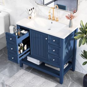 36" Bathroom Vanity with Sink Combo, One Cabinet and Three Drawers, Solid Wood and MDF Board (Material: Solid Wood+MDF, Color: Blue)