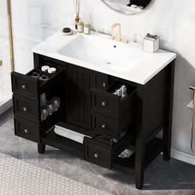 36" Bathroom Vanity with Sink Combo, One Cabinet and Three Drawers, Solid Wood and MDF Board (Material: Solid Wood+MDF, Color: Black)