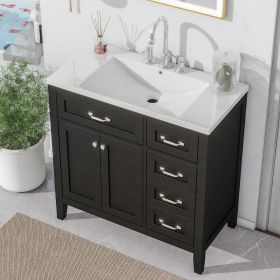 36" Bathroom Vanity with Sink Combo, Black Bathroom Cabinet with Drawers, Solid Frame and MDF Board (Material: Solid Wood+MDF, Color: Black)