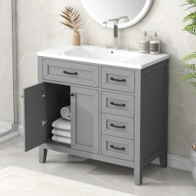 36" Bathroom Vanity with Sink Combo, Black Bathroom Cabinet with Drawers, Solid Frame and MDF Board (Material: Solid Wood+MDF, Color: Grey)