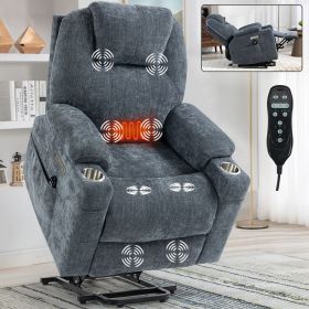 Up to 350 LBS Chenille Power Lift Recliner Chair, Heavy Duty Motion Mechanism with 8-Point Vibration Massage and Lumbar Heating, USB and Type-C Ports (Color: as Pic)