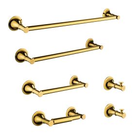 6 Piece Brass Bathroom Towel Rack Set Wall Mount (Color: as Pic)